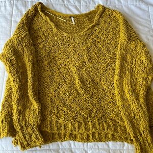 Free People Spring Mustard Open Knit Chunky Oversized Layering Sweater XS
